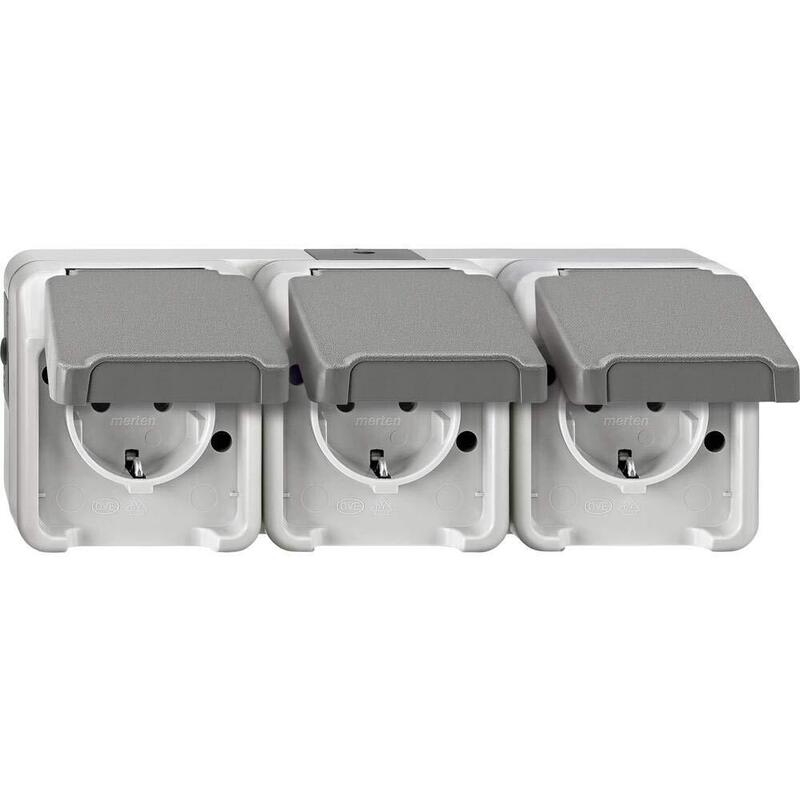Merten Meg2391-8029 Schuko-Dreifach-Steckdose. Lichtgrau. Waagerecht