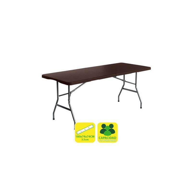 Mesa Sungarden De Resina Plegable Efecto Ratan 180x74x74cm 3.5cm - Marron