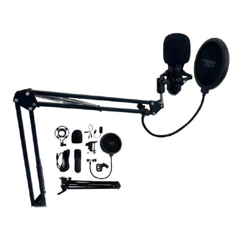 Microfono Xlr Pro Kit Black Keepout Filtro Pop/ Brazo Giratorio/ Soporte Mesa