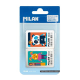 Milan 4018 Pack De 2 Gomas De Borrar Rectangulares - Miga De Pan - Caucho Suave Sintetico - Dibujos Infantiles A Color