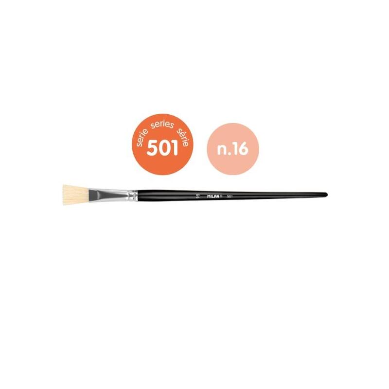 Milan 501 Pack De 4 Pinceles Planos Numero 16 - Bolsa Con Colgador - Cerda Natural - Negro