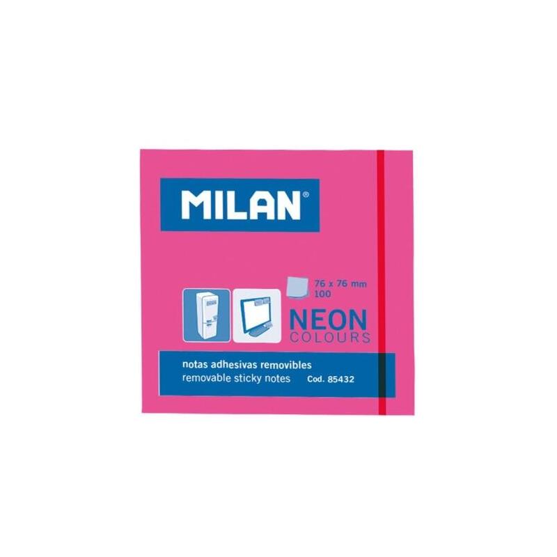 Milan Bloc Notas Adhesivas 100 Hojas 76x76mm Rosa Neón -10u-