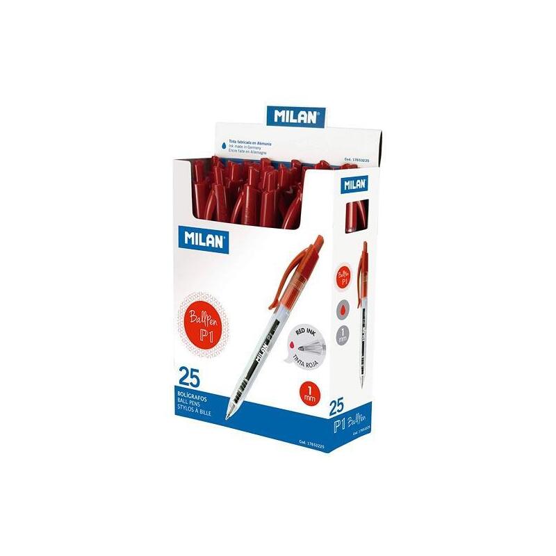 Milan Bolígrafo P1 Cuerpo Transparente Rojo -Caja 25u-