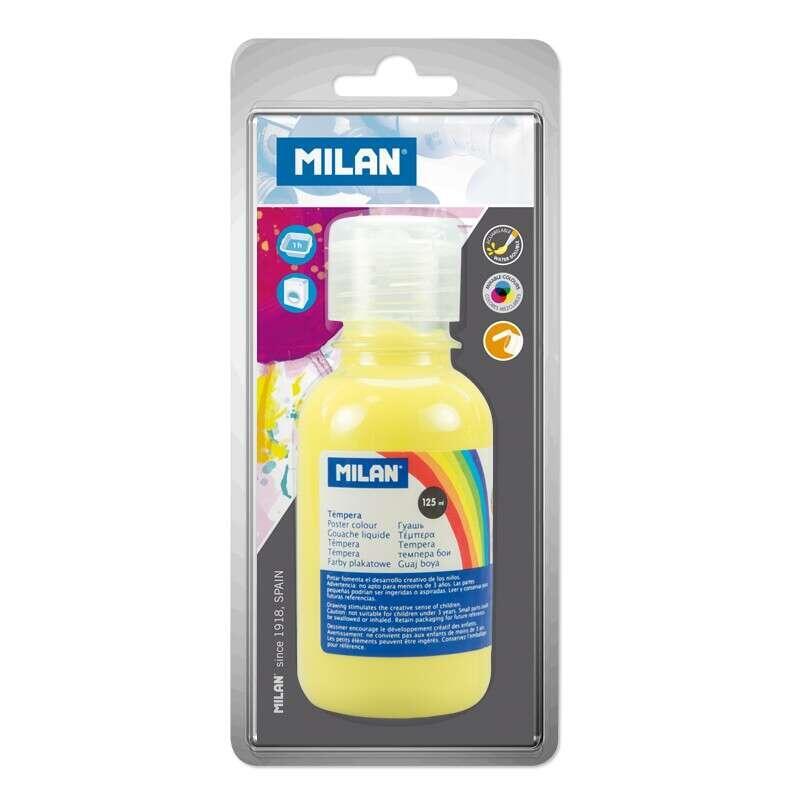 Milan Botella De Tempera 125 Ml - Tapon Dosificador - Secado Rapido - Mezclable - Color Amarillo Limon