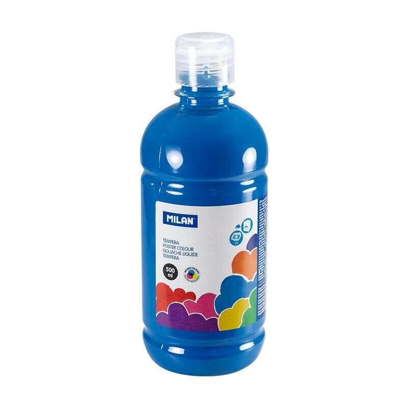 Milan Botella De Tempera 500ml - Tapon Dosificador - Secado Rapido - Mezclable - Color Azul Cyan