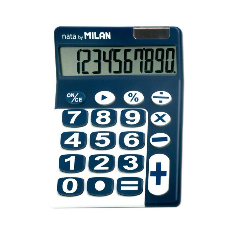 Milan Calculadora De Sobremesa 10 Digitos - Teclas Grandes - Apagado Automatico - Color Azul Y Blanco