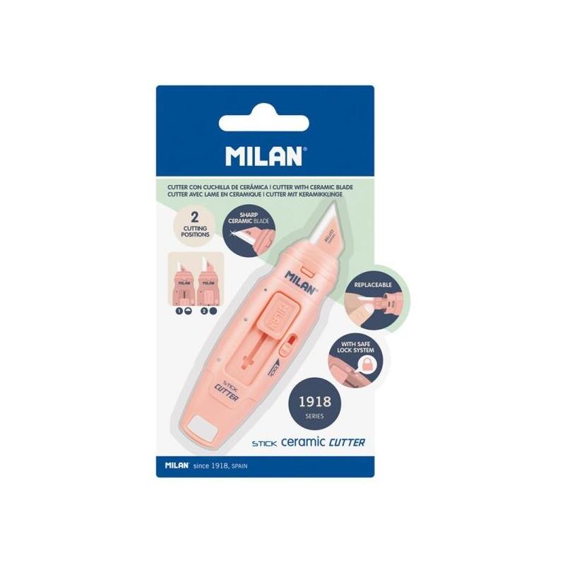 Milan Coleccion 430 Cutter De Hoja Ceramica Reemplazable - Cuchilla Con Protector - Bloqueo De Seguridad - Rosa