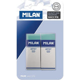 Milan Nata 520 Artist Pack De 2 Gomas De Borrar Rectangulares - Plastico - Faja De Carton Blanca - No Daña El Papel - Color Verde
