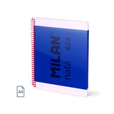 Milan Nata 624 Cuaderno Espiral Formato A4 Liso - 80 Hojas De 95 Gr/M2 - Microperforado, 4 Taladros - Azul