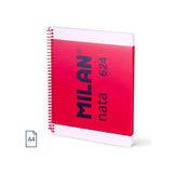 Milan Nata 624 Cuaderno Espiral Formato A4 Liso - 80 Hojas De 95 Gr/M2 - Microperforado, 4 Taladros - Rosa