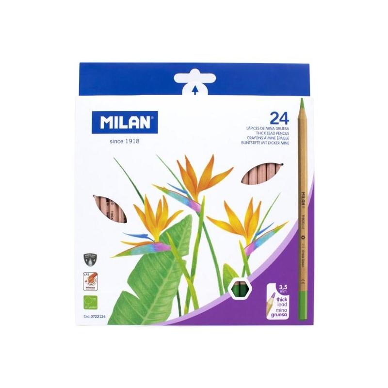 Milan Pack De 24 Lapices Hexagonales De Colores - Mina Gruesa 3.5mm - Resistente A La Rotura - Madera Certificada Fsc -