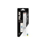 Milan Pack De 3 Lapices + 1 Goma Para Dibujo - Mina Blanca Para Papel Oscuro - Miga De Pan Flexible - Blanco