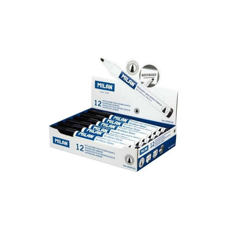 Milan Rotulador Pizarra Blanca Negro Punta Redonda 3.7mm 12 Unidades