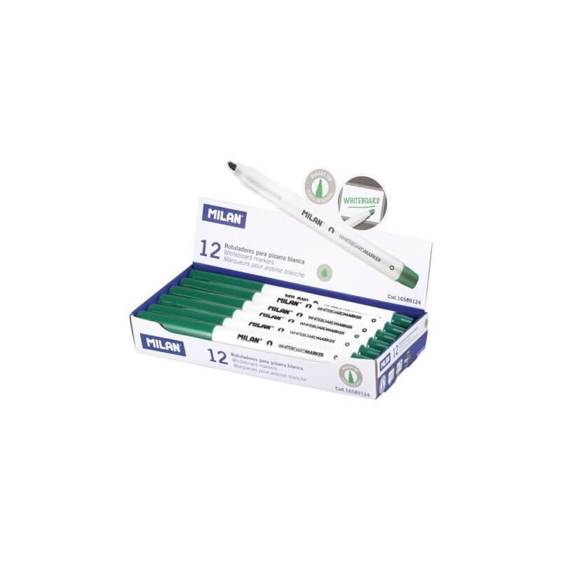 Milan Rotulador Pizarra Blanca Verde Punta Redonda 3.7mm 12 Unidades