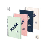 Milan Serie 1918 Pack De 4 Cuadernos Espiral Formato A5 Cuadricula 5x5mm - 80 Hojas De 95 Gr/M2 - Microperforado, 2
