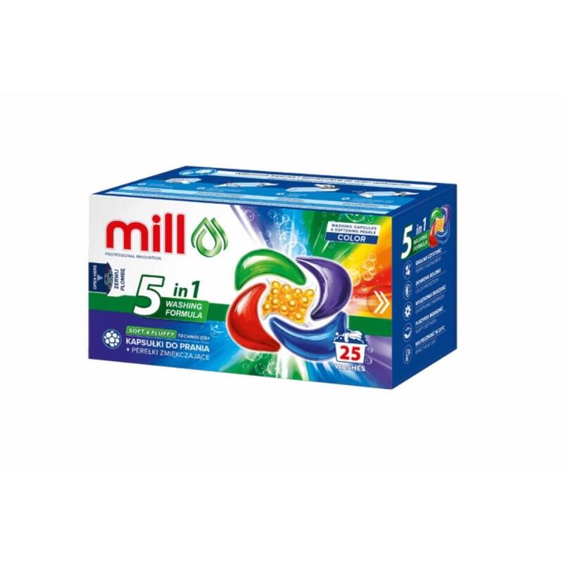 Mill Pro Cápsulas 5k Para Lavar + Perlas Suavizantes Color 25 Uds. (Envase Colectivo De 8 Uds.)