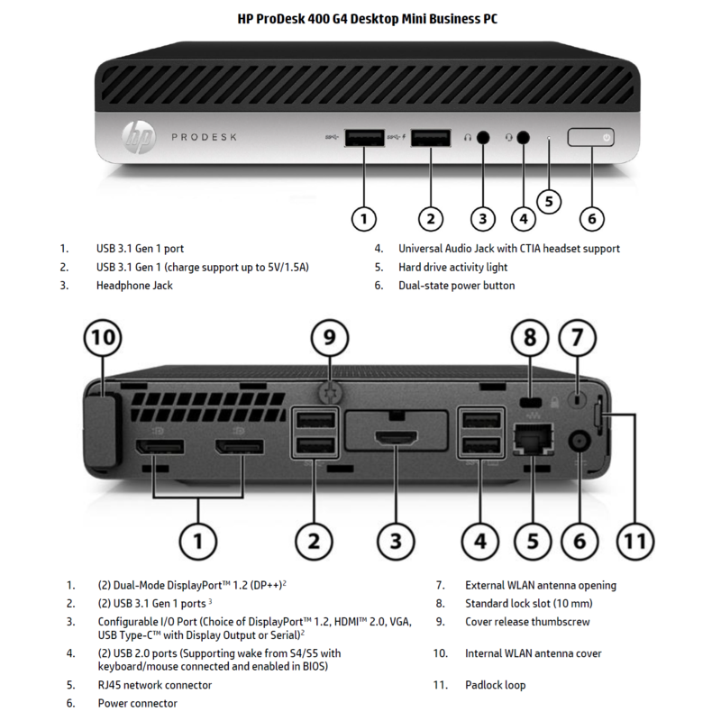 Mini Pc Reacondicionado Hp  Grade A  Prodesk 400 G4  I3-8100t  8gb  128gb Ssd  Intel Uhd Graphics 630  W11 Pro
