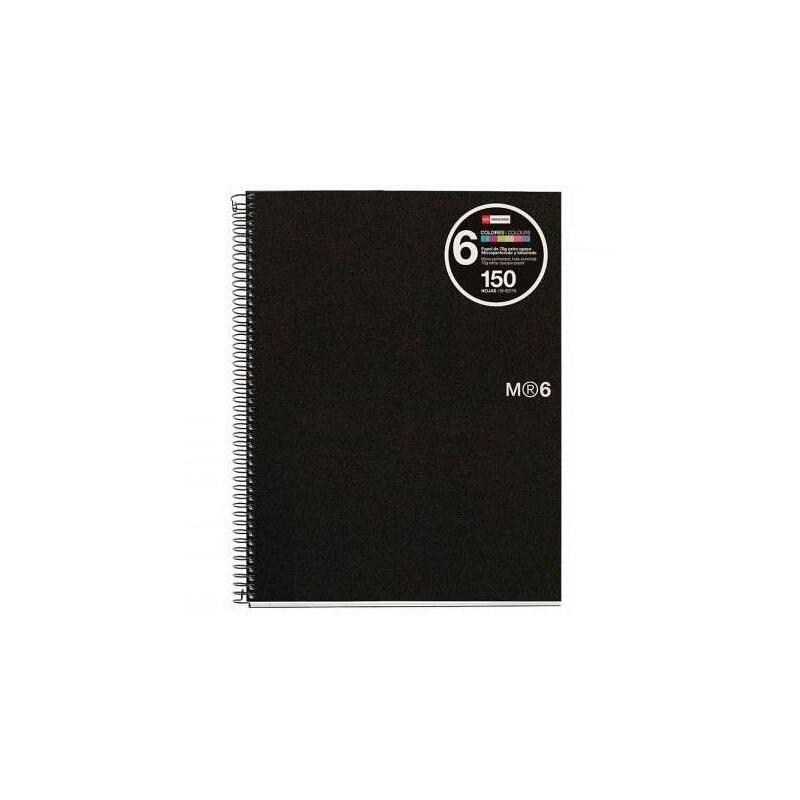 Miquelrius Cuaderno Espiral Microperforado 150 Hojas 5x5 Tapas Polipropileno Y Franjas De Colores  A4 Negro -5u-