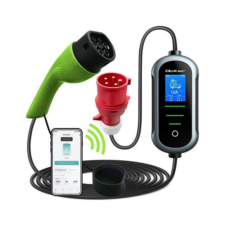 Mobilna Ladowarka Do Samochodu Elektrycznego Ev Z Regulacja 2w1 Typ2 11kw 400v Wi-Fi Tuya Smart Life Lcd Wallbox 5m