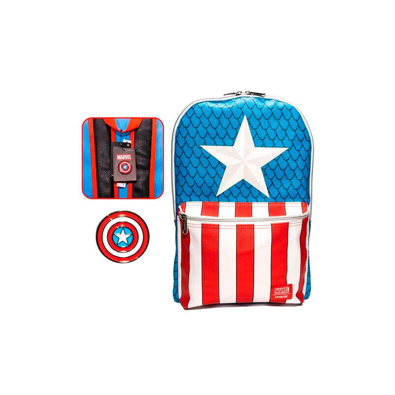 Mochila + Pin Capitan America Marvel Loungefly 45cm
