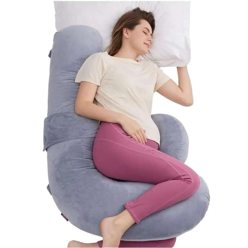 Momcozy Pp007 Poduszka Ciazowa W Ksztalcie Litery F, Welur Szary