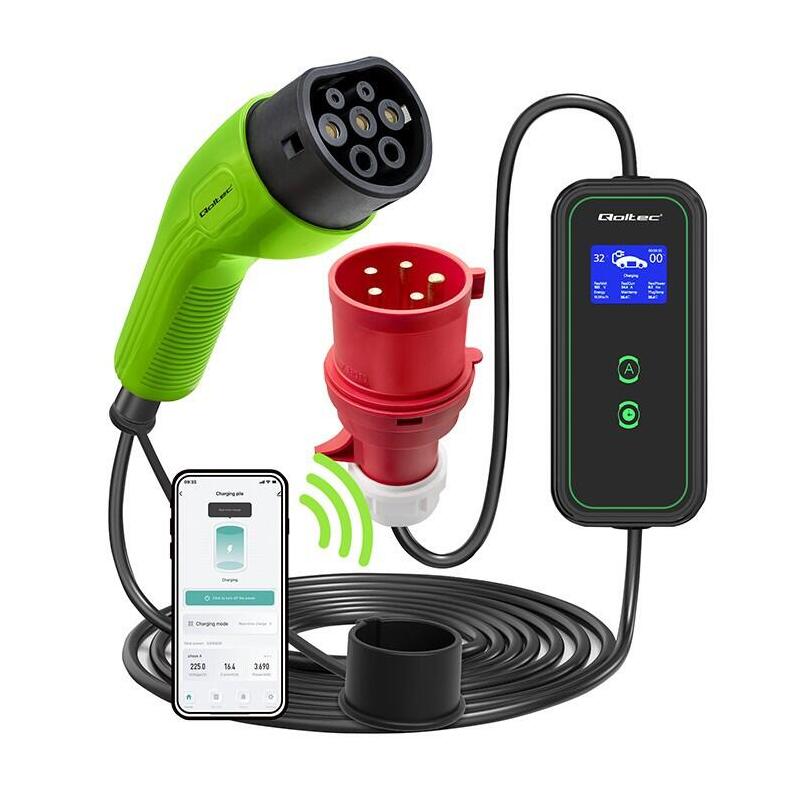 Móvil Cargador Para Coche Eléctrico Ev Con Ajuste 2w1 Typ2 7kw 230v Cee 3 Pin Wifi Lcd Przenosna Wallbox 5m