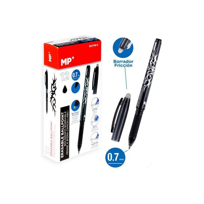 Mp Boligrafo Con Capuchón Borrable Retráctil 0.7mm Negro -1u-