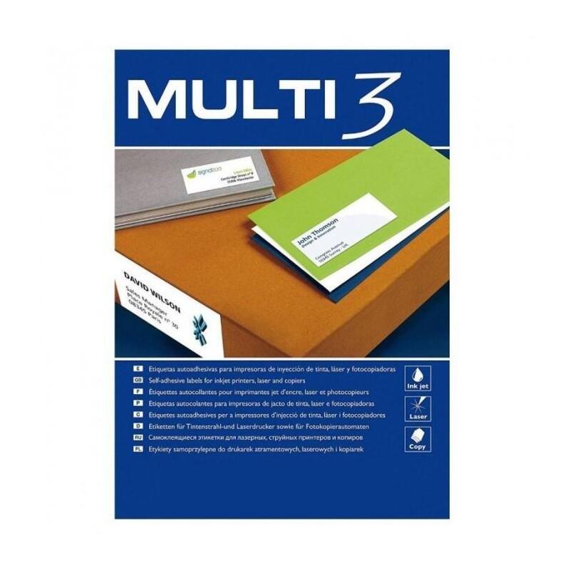 Multi-3 Etiquetas Adhesivas 64,6x33,8mm Inkjet/Láser C/Rectos 24 X 100h Blanco