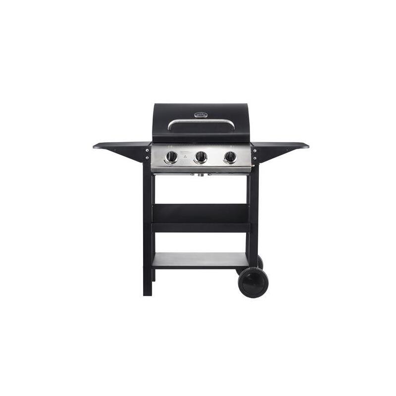 Muvip Barbacoa Gas 3 Fuegos - 1209x586x1076mm - Rejillas Esmaltadas, Bandejas Laterales, Termometro En Tapa - Color Negro