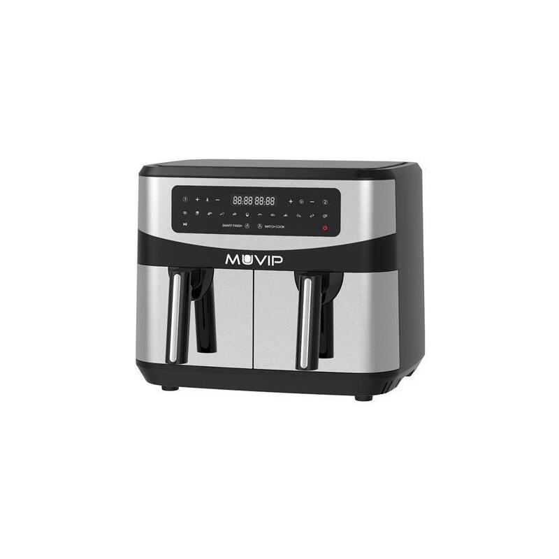 Muvip Freidora Aire Caliente Doble 9 Litros 2600w Pantalla Tactil - 12 Programas De Coccion - Color Gris