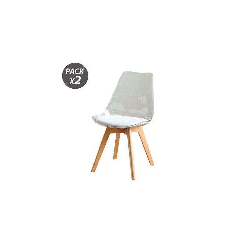 Muvip Pack 2 Sillas Design D1000 - Patas Macizas De Madera - Cojin Acolchado En La Base - Blanco