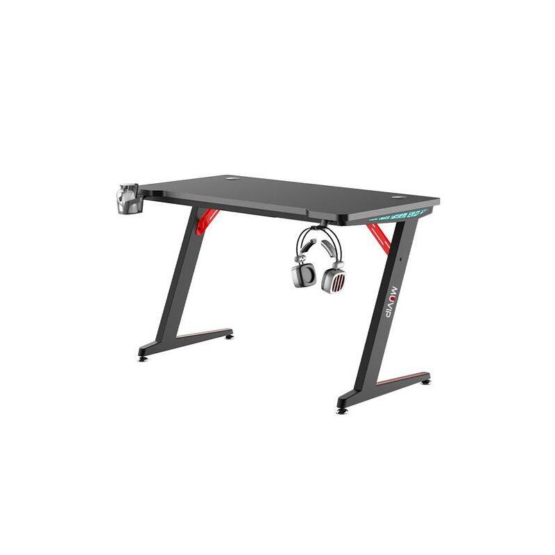 Muvip Pro300 Mesa Gaming Fibra De Carbono Con Luz Rgb - Solida - Gran Superficie - Portavasos - Gancho Para Auriculares - Medidas 120x60x75cm - Color Negro