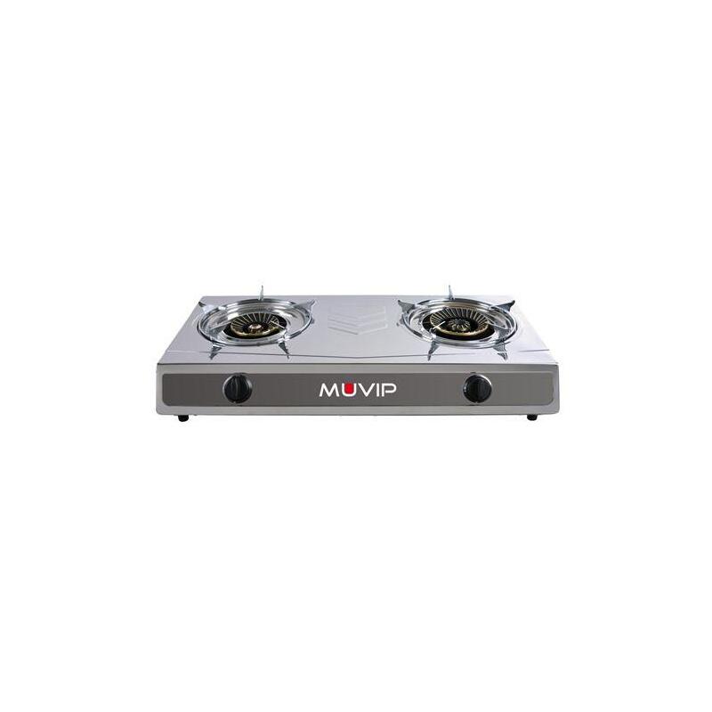 Muvip Serie Strong Cocina De Gas Inox 2 Fuegos - Encendido Piezoelectrico - Quemador De Hierro Fundido Desmontable
