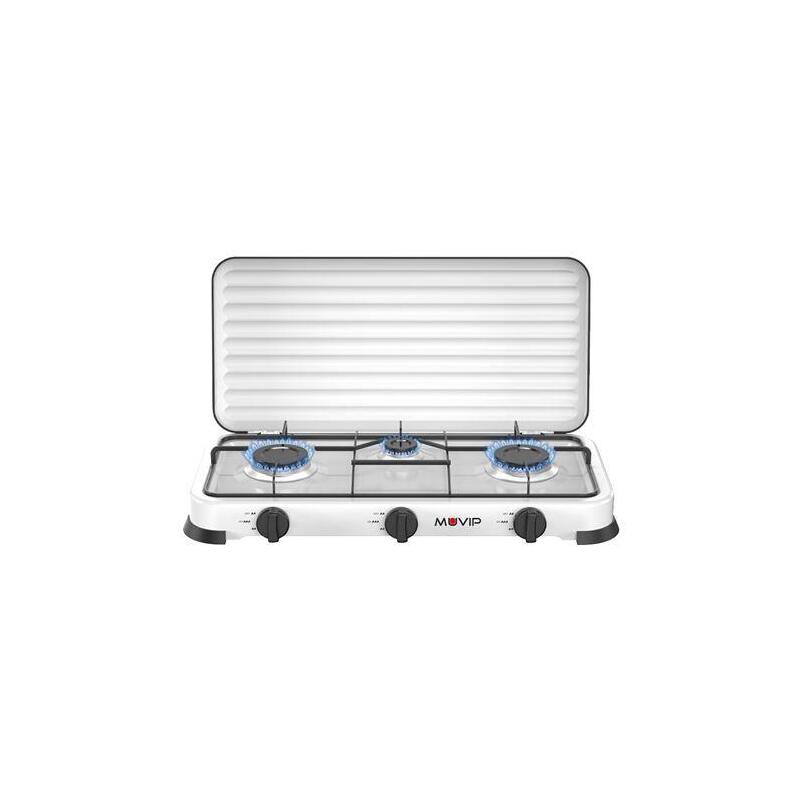 Muvip Vulcano Cocina De Gas Con 3 Fuegos - Tapa Protectora - Patas De Goma - Superficie Esmaltada - Quemador Extraible