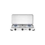 Muvip Vulcano Cocina De Gas Con 3 Fuegos - Tapa Protectora - Patas De Goma - Superficie Esmaltada - Quemador Extraible