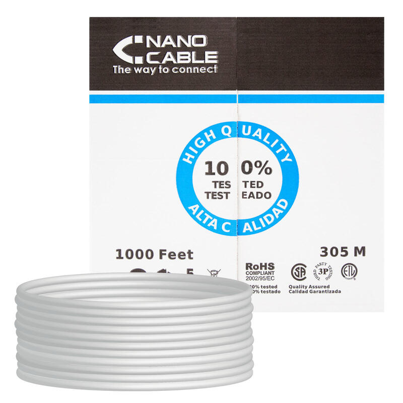 Nanocable Bobina De Cable De Red Rigido Rj45 Cat.5e Utp Awg24 305m - Gris