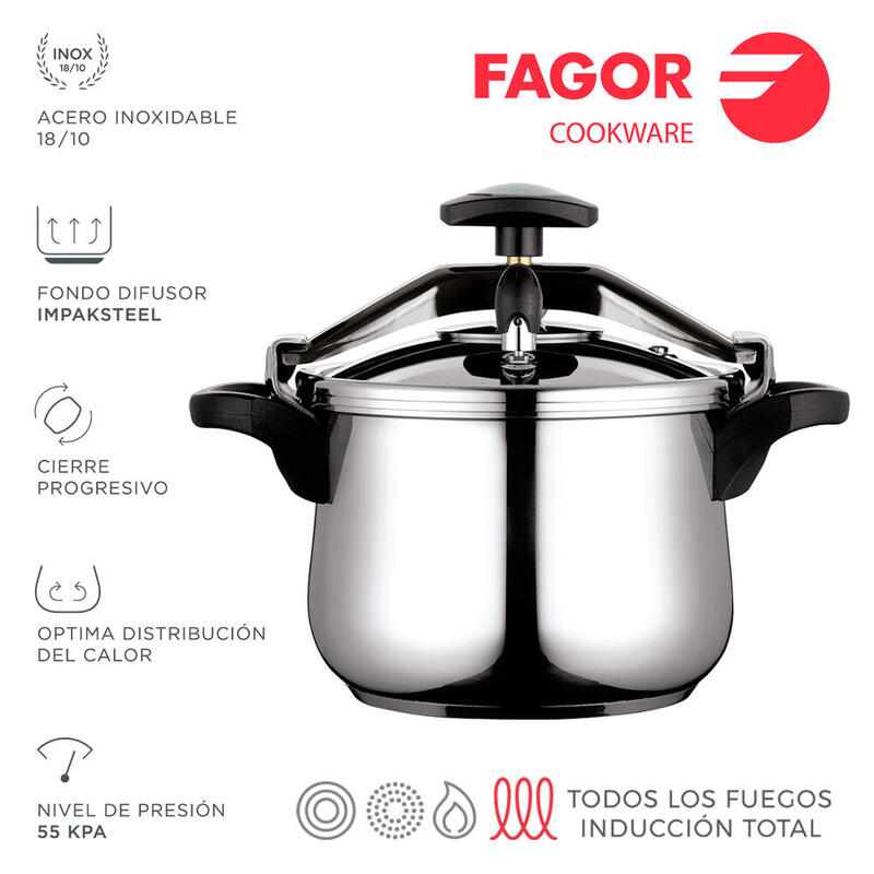 Olla Clasica Bombeada 8 L Inox 18/10 Fagor Ø25,02x19,5cm