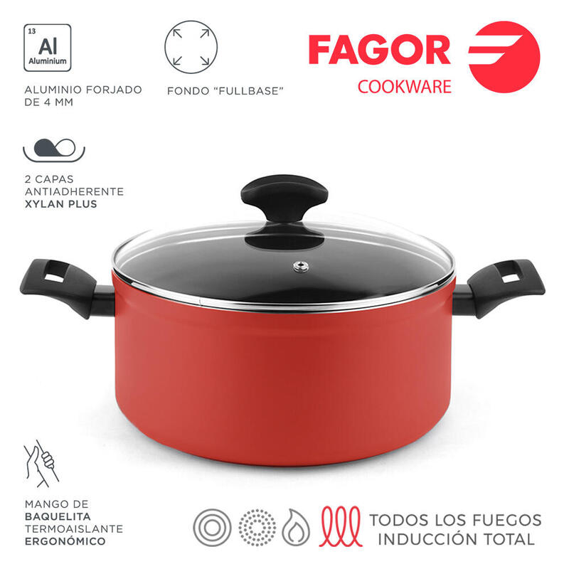 Olla Maxima+Tapa Roja Aluminio 3004 Fagor Ø20x10cm