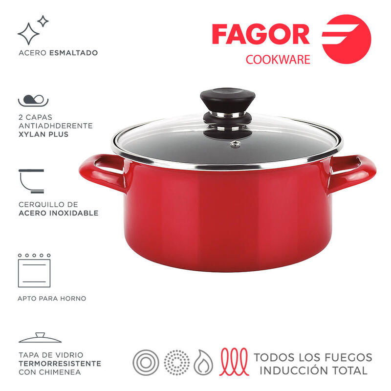Olla Optimax + Tapa Roja Acero Aisi 430 Fagor Ø20x10cm