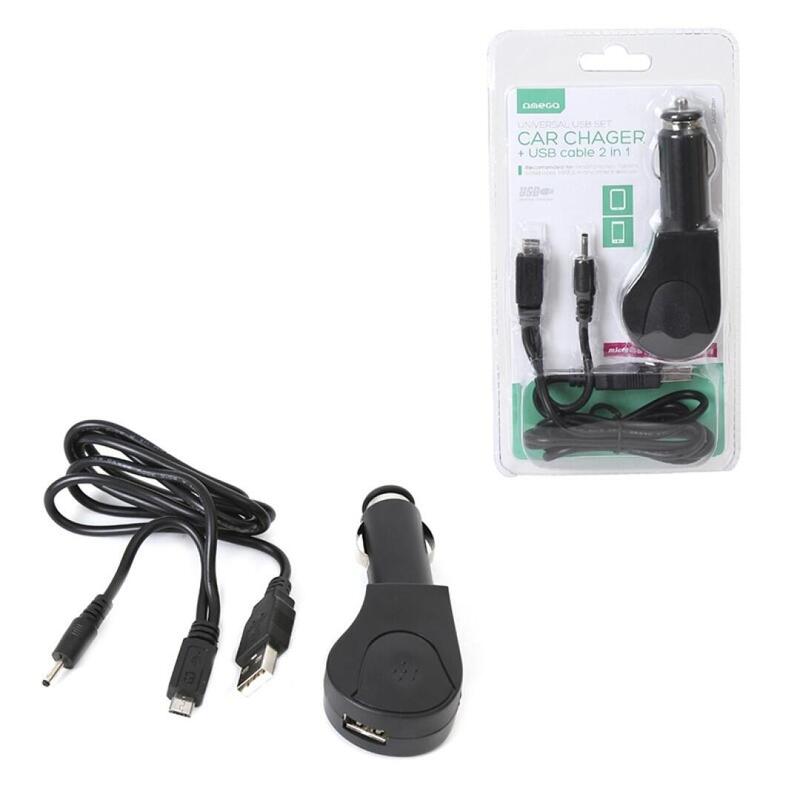 Omega Cargador De Coche 2xusb 5v 2.1a + Cable 2en1 (Microusb + Tablet)