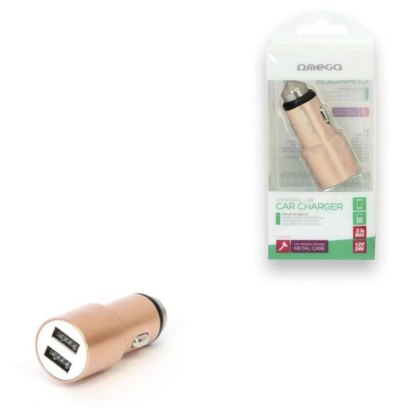 Omega Cargador Mechero Coche Metal 2xusb 5v 2.1a Rose Gold