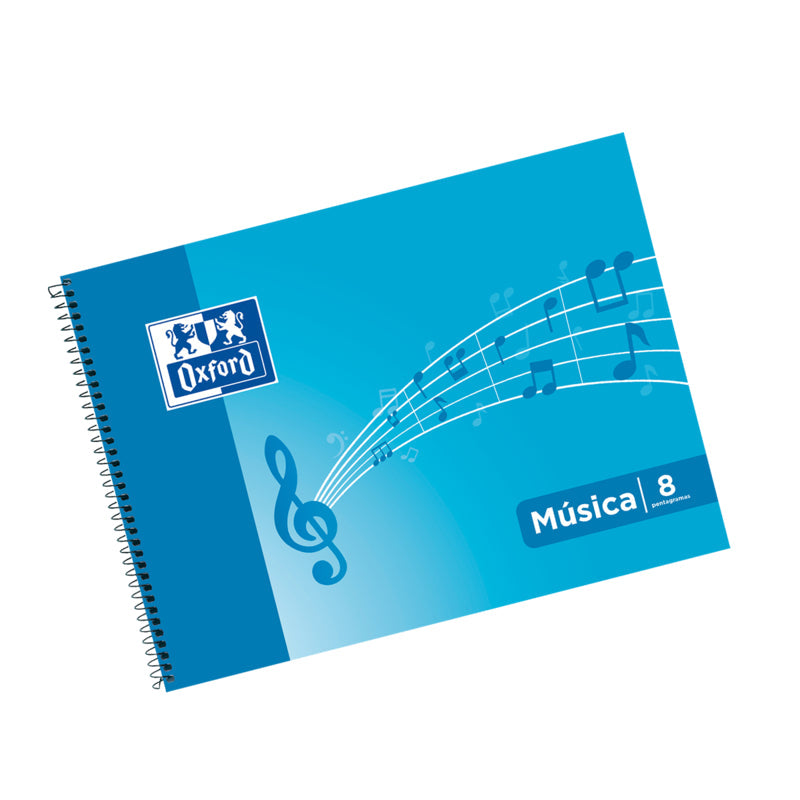 Oxford Cuaderno De Musica Espiral Formato 4º Apaisado 20 Hojas - 8 Pentagramas Interlineado De 2mm - Tapa Blanda -