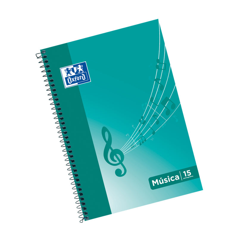 Oxford Cuaderno De Musica Espiral Formato Folio 20 Hojas - 15 Pentagramas Interlineado De 2mm - Tapa Blanda - Ice