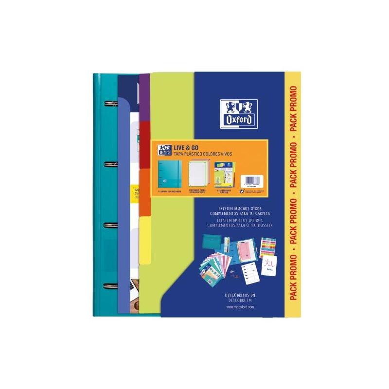 Oxford Europeanbinder Live & Go Carpeta Tamaño A4+ Con Recambio + Separadores - Tapa De Plastico Polyfoam - Colores