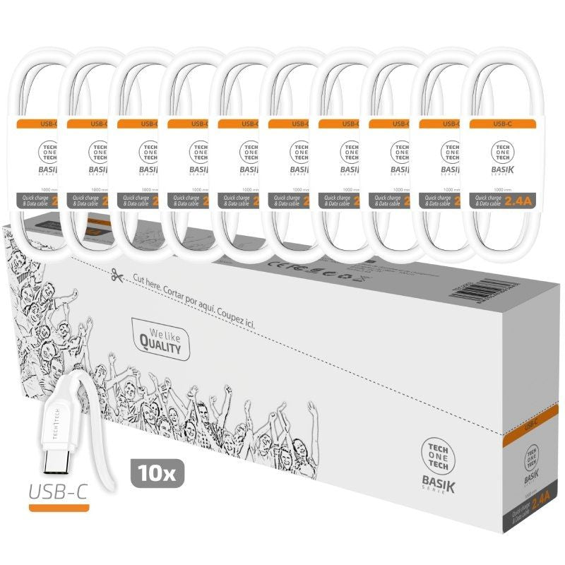 Pack 10 Cables Usb 2.0 Tech One Tech Basik Tec2953 Usb Macho Usb Tipo-C Macho 1m Blanco
