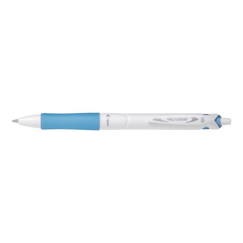 Pack 10 Unidades Pilot Boligrafo De Bola Retractil Acroball Purewhite - Recargable - Fabricado Con Plastico Reciclado - Punta Redonda 1mm - Trazo 0.28mm - Grip Ergonomico - Color Azul Claro