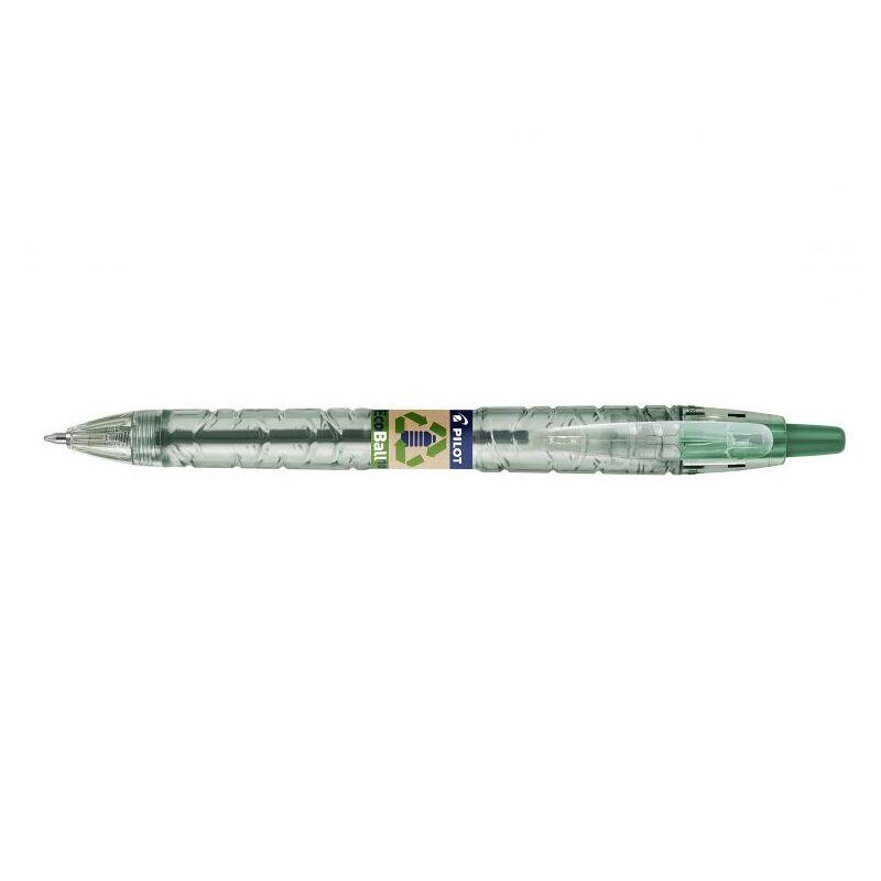Pack 10 Unidades Pilot Boligrafo De Bola Retractil B2p Ecoball Begreen - Punta Redonda 1mm - Trazo 0.27mm - 86,64% De Plastico Reciclado - Recargable - Color Verde
