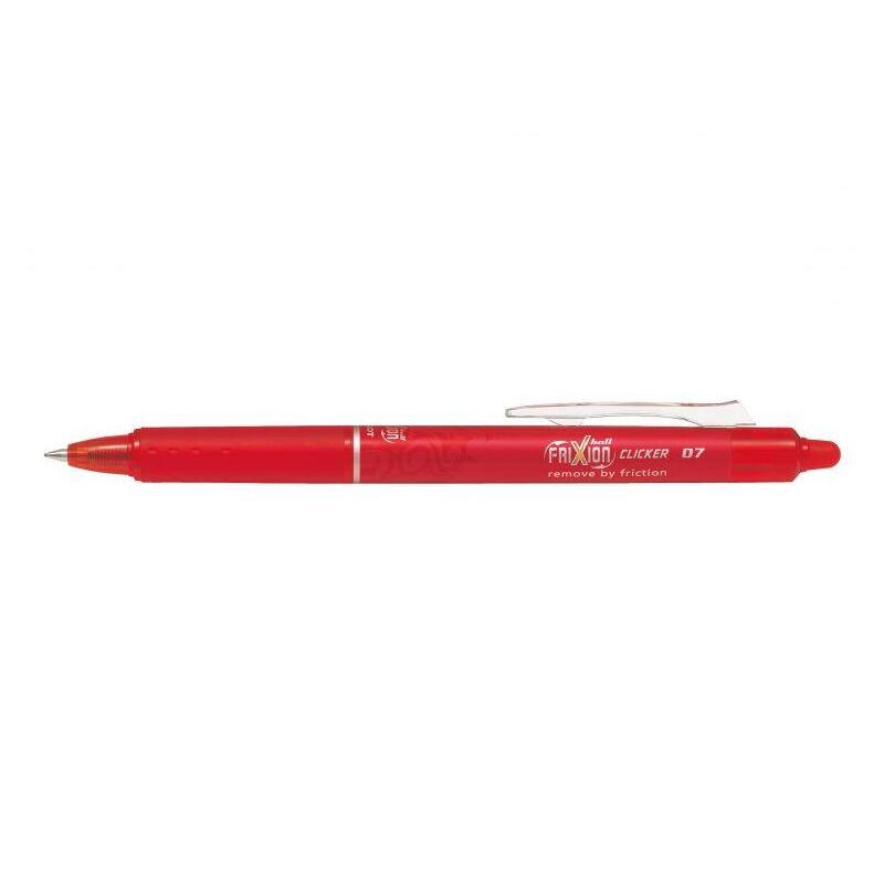 Pack 12 Unidades Pilot Boligrafo De Gel Borrable Retractil Frixion Clicker - Punta De Bola Redonda 0.7mm - Trazo 0.4mm - Grip Ergonomico - Color Rojo