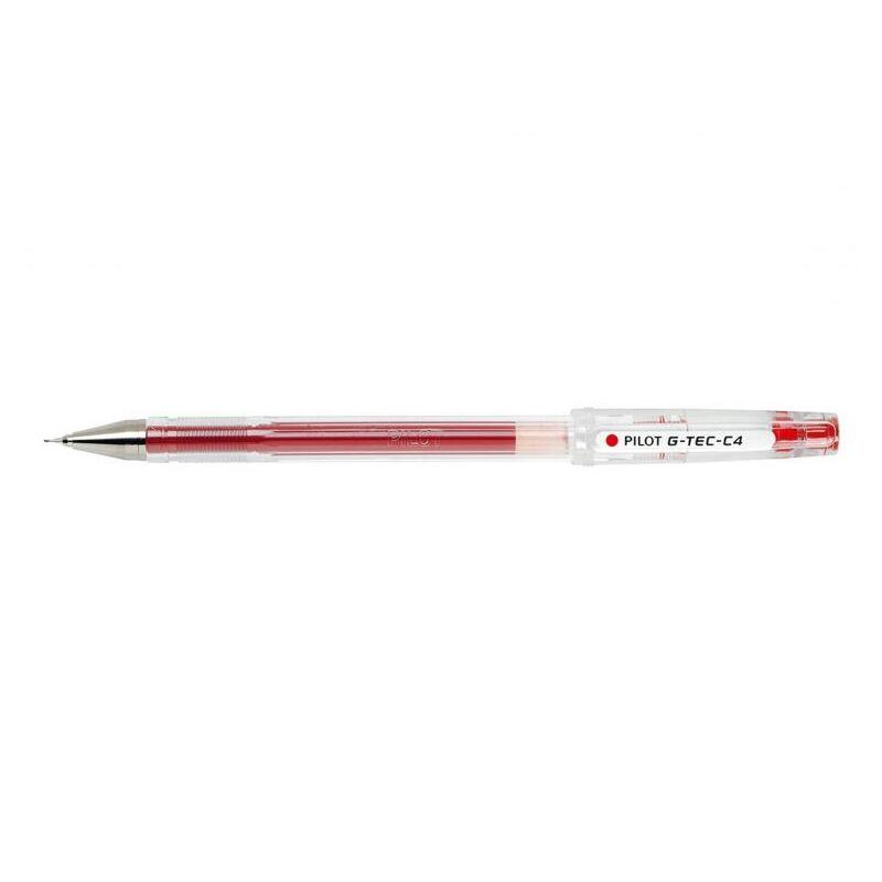 Pack 12 Unidades Pilot Boligrafo De Gel G-Tec C4 - Extra Fino - Recargable - Punta De Bola 0.4mm - Trazo 0.2mm - Color Rojo