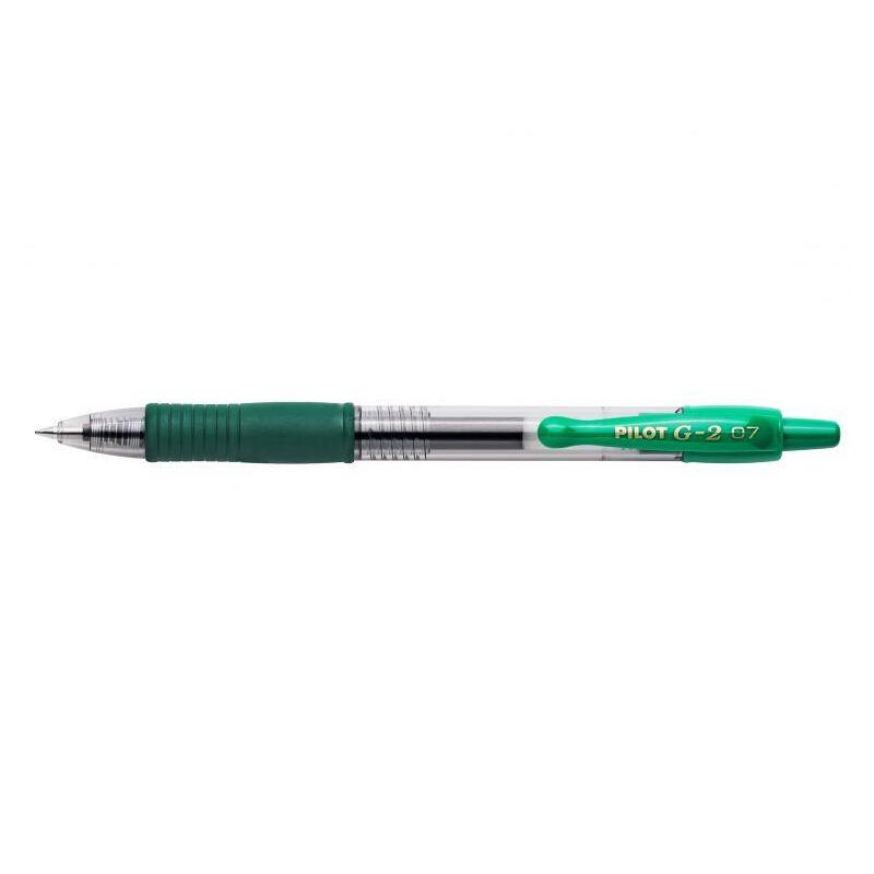 Pack 12 Unidades Pilot Boligrafo De Gel G2 Rollerball Retractil - Recargable - Punta De Bola Redonda 0.7mm - Trazo 0.32mm - Grip Ergonomico - Color Verde